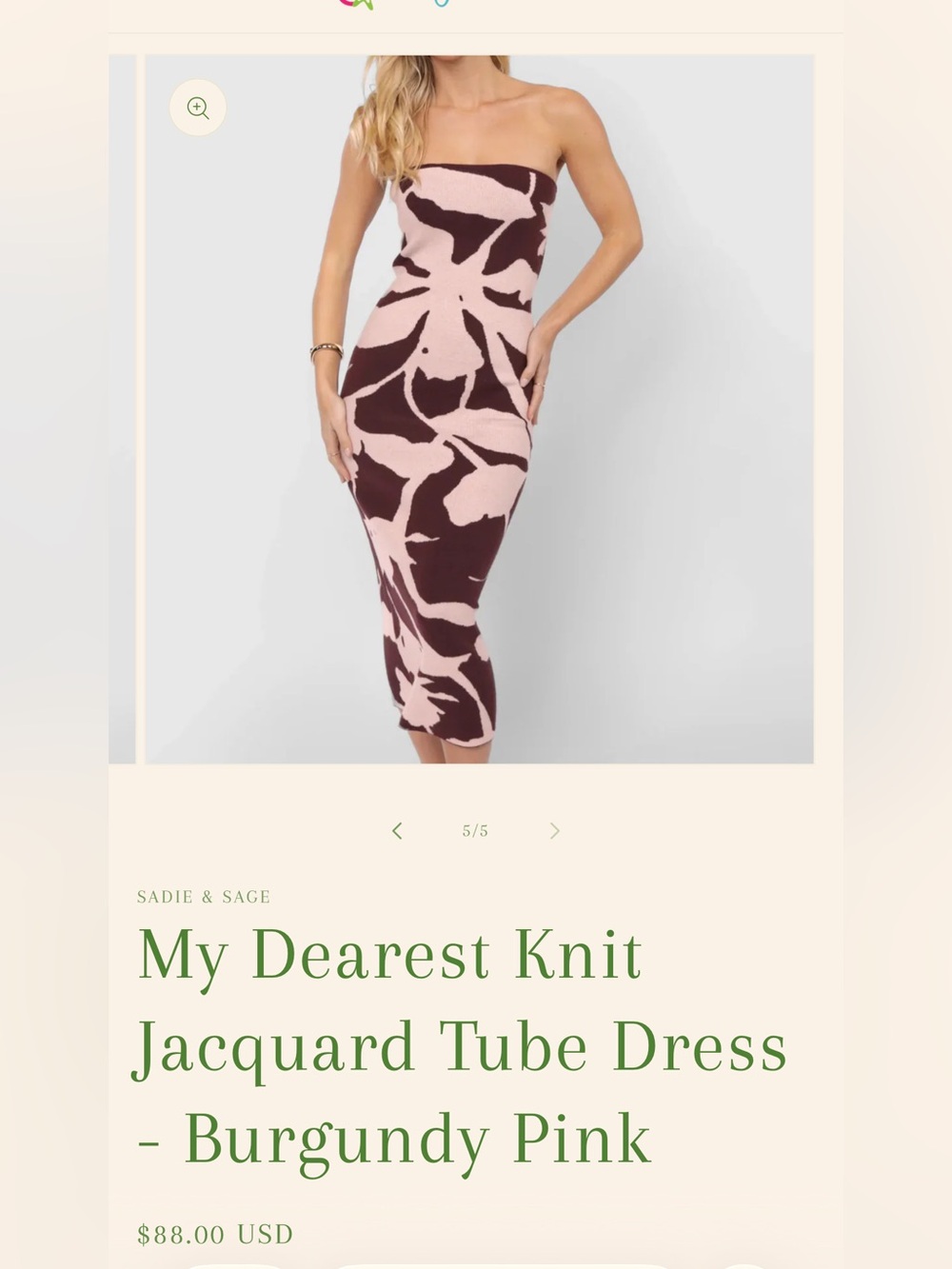 My Dearest Knit Jacquard Tube Dress - Burgundy Pink